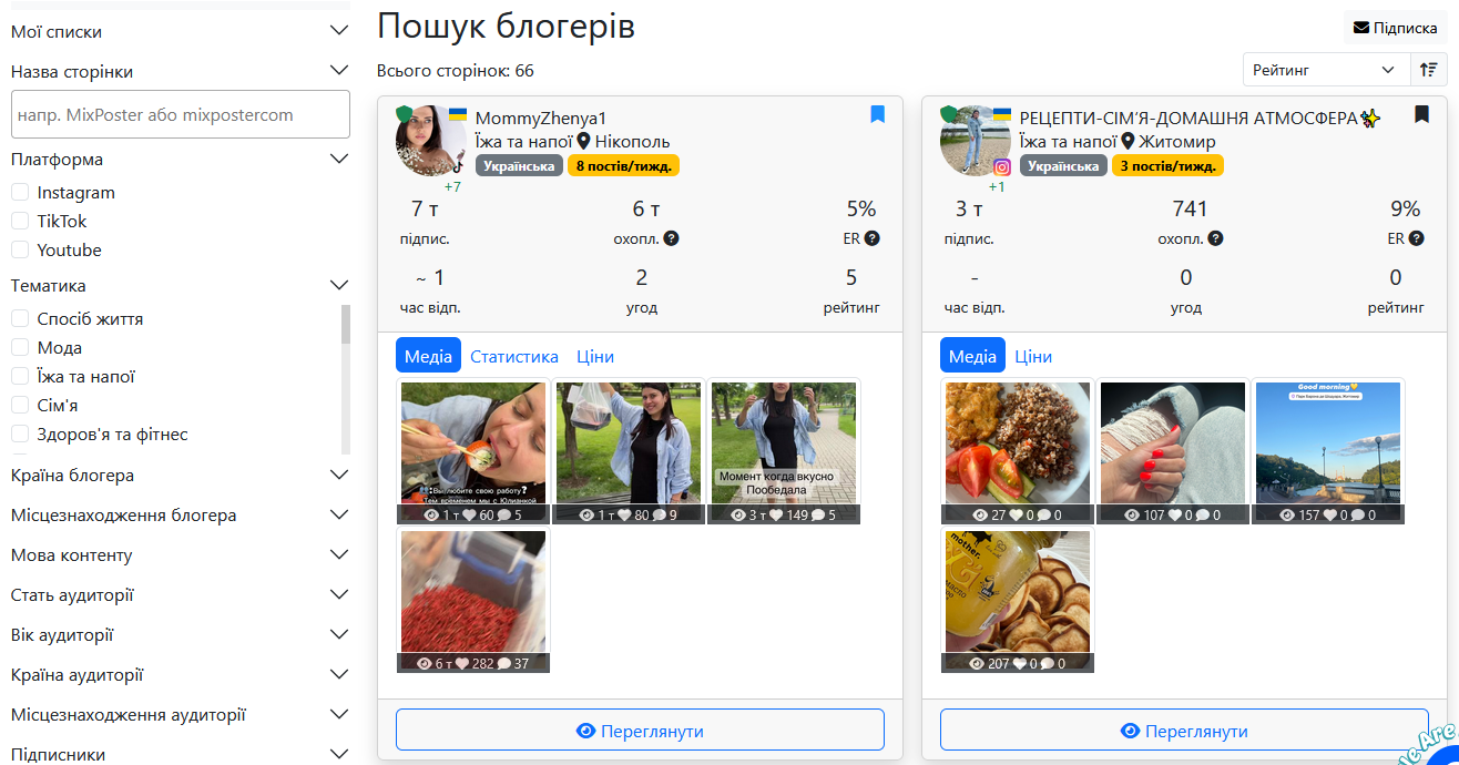  пошук блогерів в сервісі MixPoster